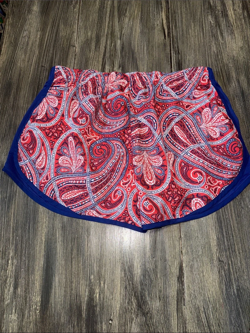 Nike Blue Shorts with Red Paisley Waistband